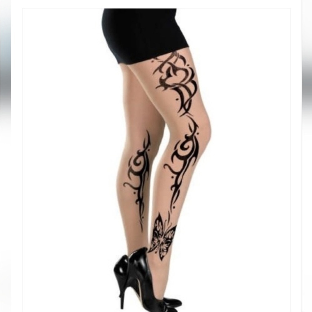 Tribal Black Butterfly Design Pantyhose NEW OSFM costume tattoo print